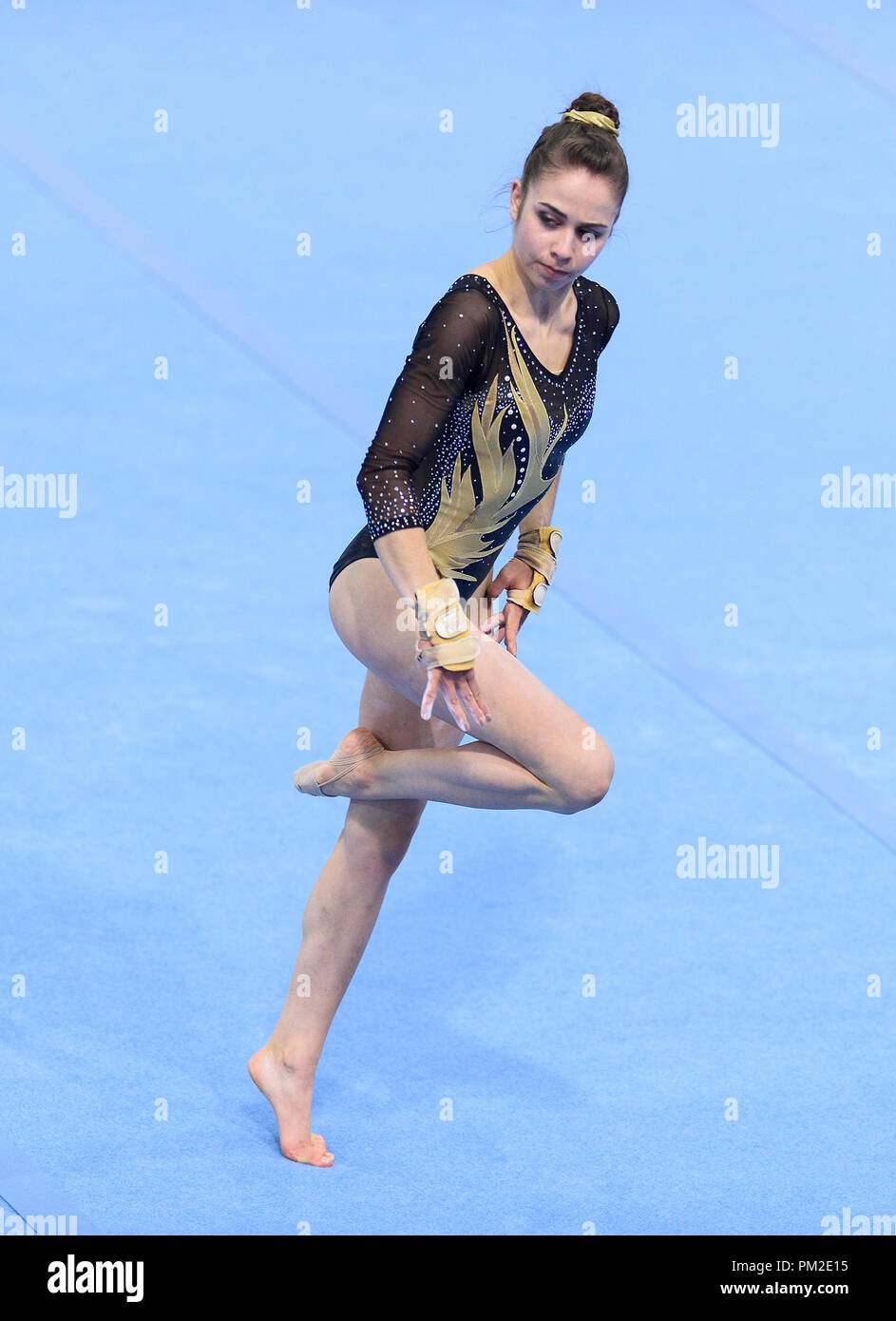 Stuttgart, Deutschland. 15 Sep, 2018. Lea Griesser (KRK/Karlsruhe) am Boden. GES/Gymnastik/1 WM-Qualifikation, 15.09.2018 - | Verwendung der weltweiten Kredit: dpa/Alamy leben Nachrichten Stockfoto