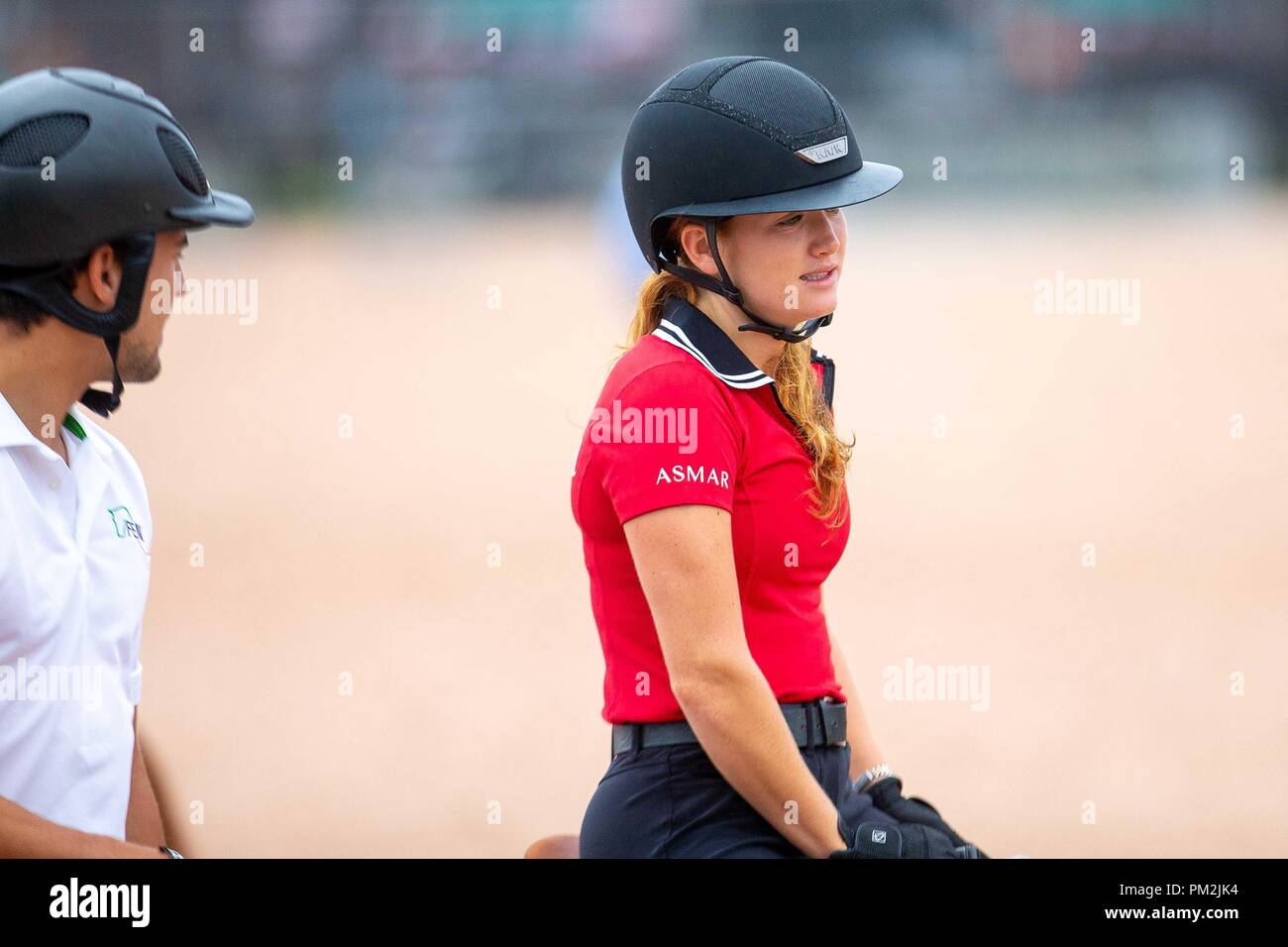 Tryon. North Carolina. USA. 17.September 2018. Kara Tschad. Können. Springen Übung. Tag 6. World Equestrian Games. WEG 2018 Tryon. North Carolina. USA. 17.09.2018. Credit: Sport in Bildern/Alamy leben Nachrichten Stockfoto