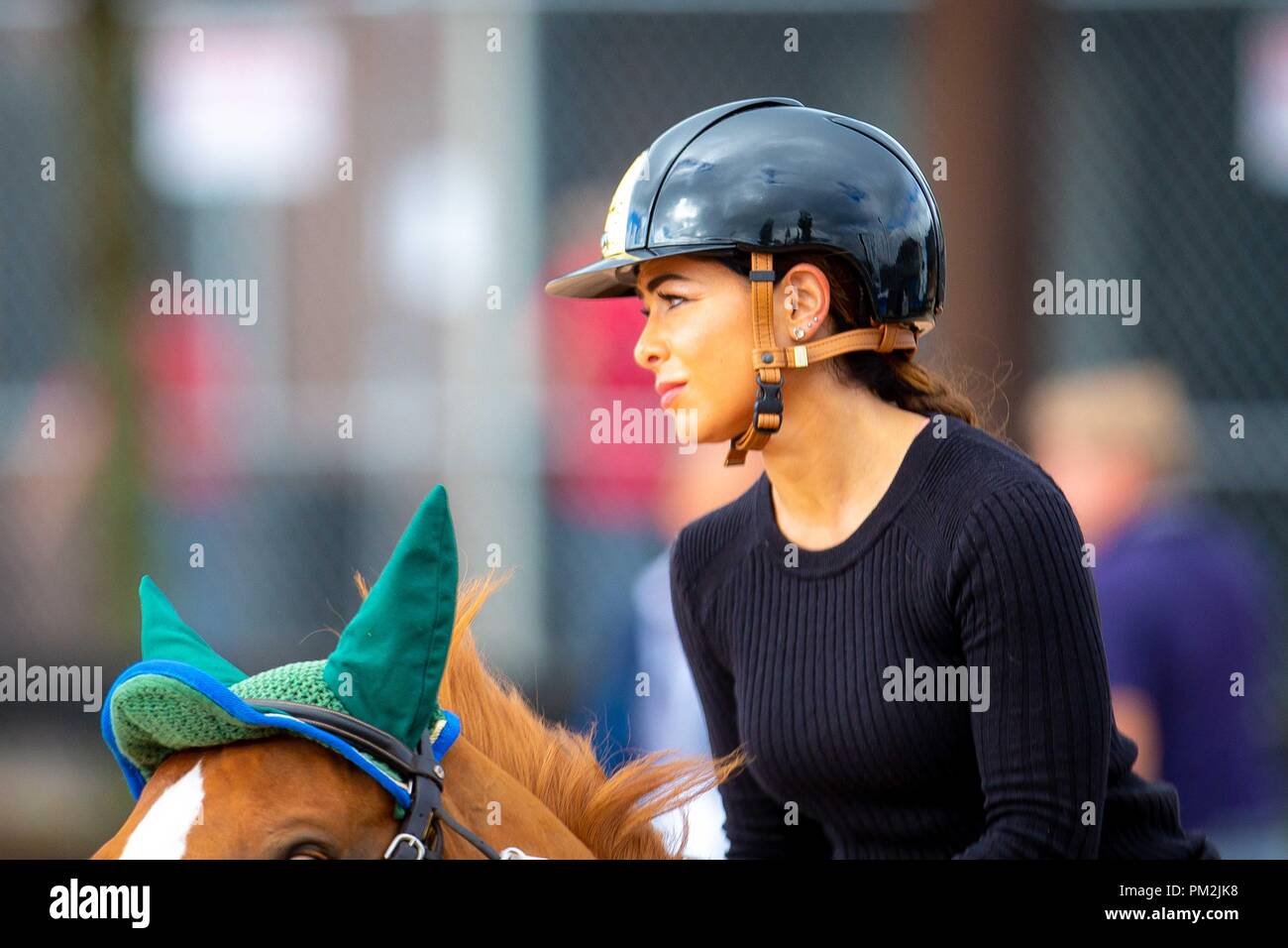 Tryon. North Carolina. USA. 17.September 2018. Dalma Malhas. KSA. Springen Übung. Tag 6. World Equestrian Games. WEG 2018 Tryon. North Carolina. USA. 17.09.2018. Credit: Sport in Bildern/Alamy leben Nachrichten Stockfoto
