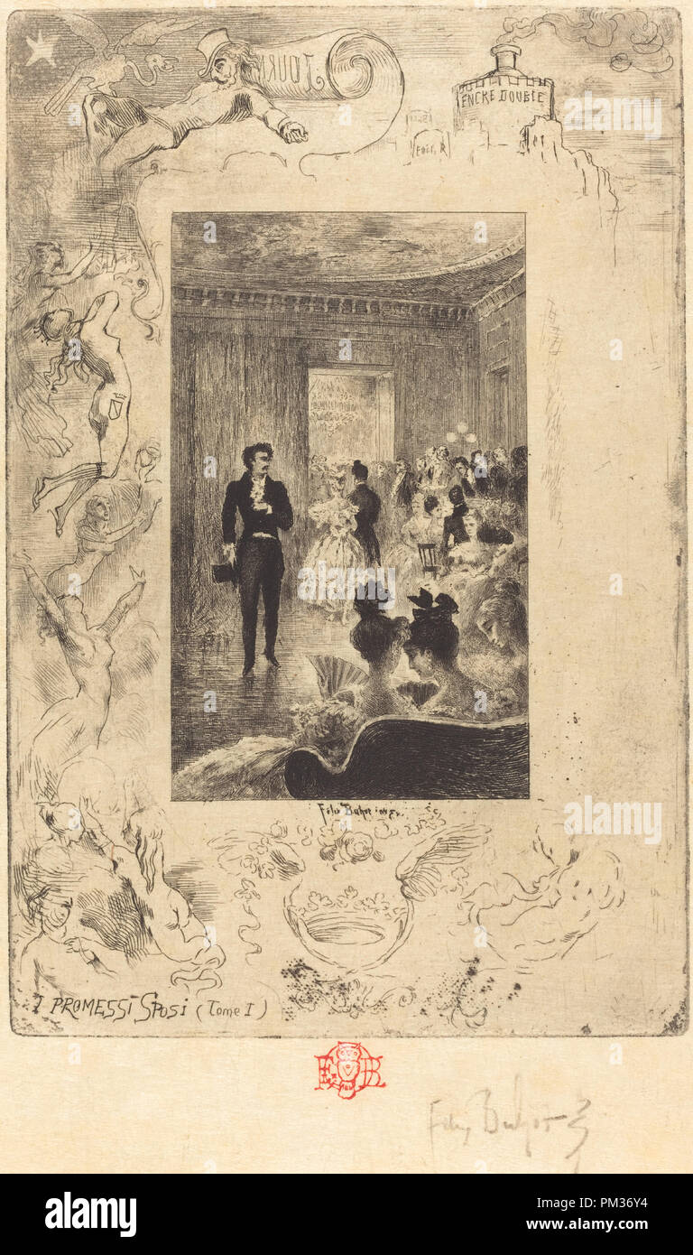 I Promessi Sposi (die Verlobten). Stand: 1879/1880. Abmessungen: Platte: 17,4 x 11,5 cm (6 7/8 x 4 1/2 in.) Blatt: 23,5 x 16,5 cm (9 1/4 x 6 1/2 in.). Medium: Ätzung, kaltnadel und Aquatinta (Geist) in Schwarz auf japanischem Papier. Museum: Nationalgalerie, Washington DC. Autor: Félix-Hilaire Buhot. Stockfoto