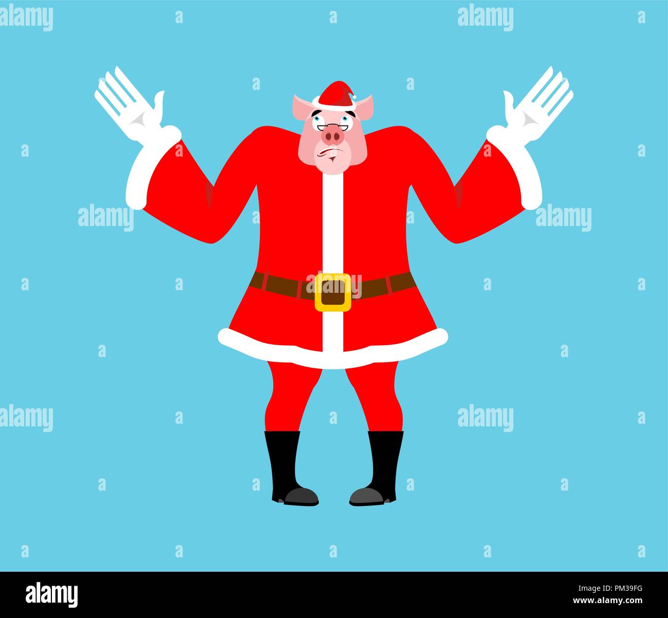 Überrascht Santa Schwein. Verdutzt piggy im roten Anzug. Struck Weihnachten Tier Stock Vektor