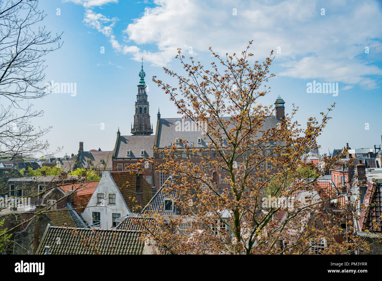 Luftaufnahme der Leiden Stadtbild von der historischen Burcht van Leiden Burg in der Niederlande Stockfoto