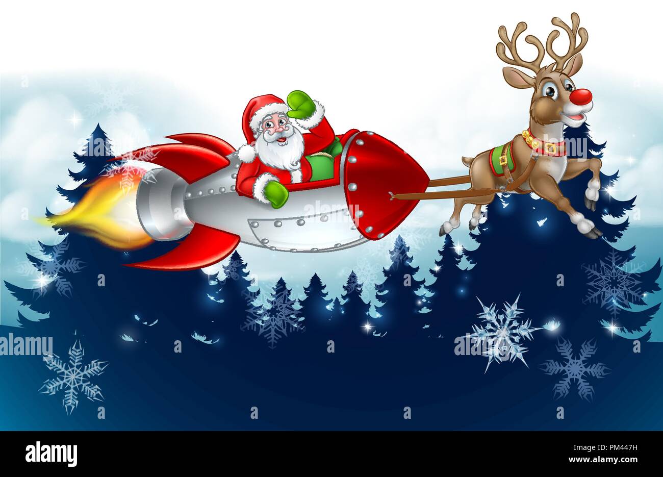 Santa Rakete Schlitten Weihnachten Hintergrund Stock Vektor
