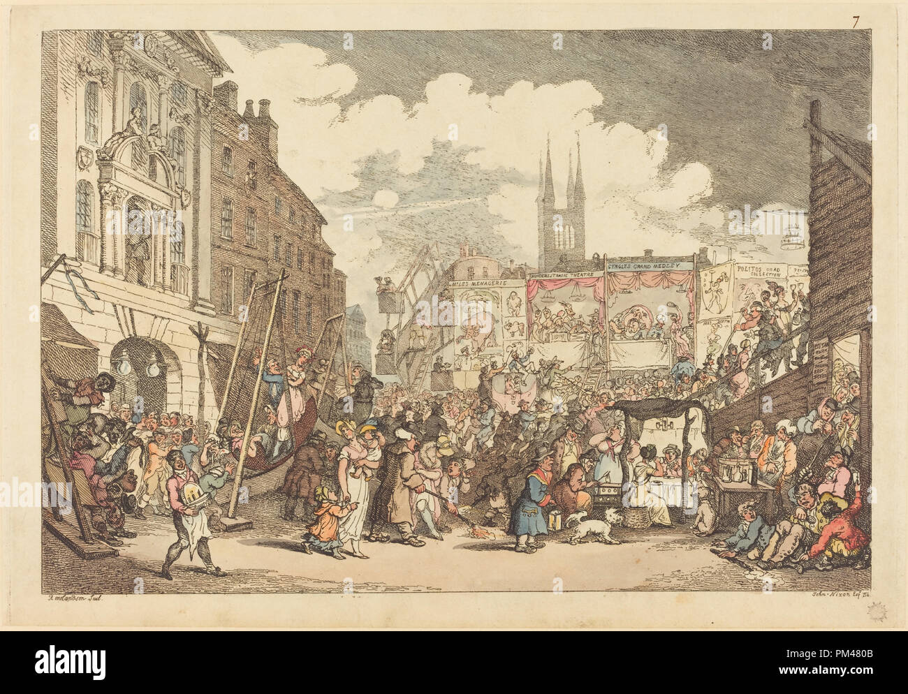 Bartholomew Fair. Vom: C. 1808. Medium: Handcolorierte Radierung. Museum: Nationalgalerie, Washington DC. Autor: Thomas Rowlandson. Nach John Nixon. Stockfoto