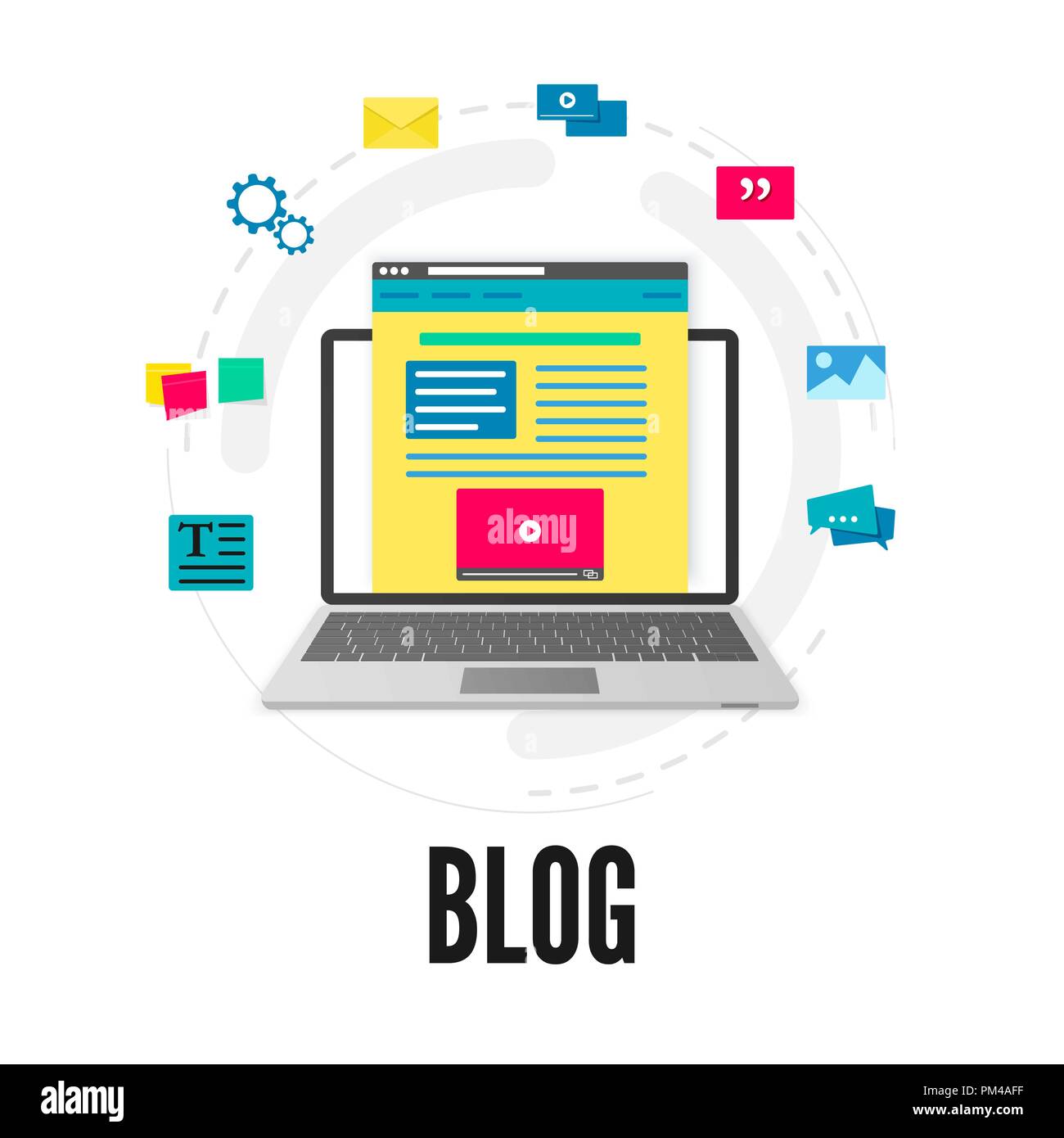 Blogging Konzept. Social Media und das Bloggen. Vector Illustration auf weißem Hintergrund Stock Vektor
