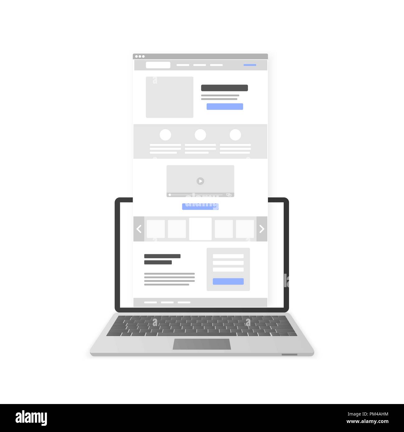 Website landing page mit Call-to-Action Button. Vector Illustration auf weißem Hintergrund Stock Vektor