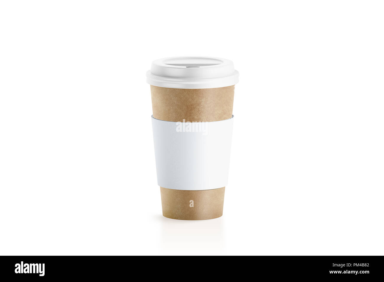 Leere Handwerk Pappbecher mit weißen Hülsenhalter Mockup, 3D-Rendering. Leere coffe Container mit zarfs Mock up. Klar einweg Becher für cofe oder Tee. Nehmen Sie pack mit Kupplungen isoliert, Logo Branding Stockfoto