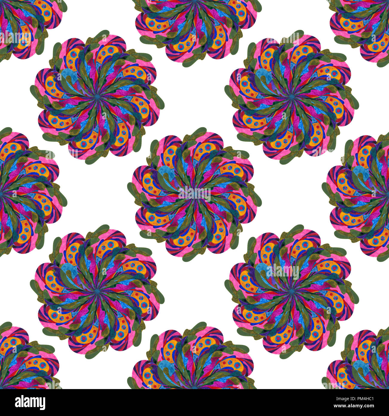 Aquarell bunte Mandala nahtlose Muster. Von Hand bemalt Abstrakt Hintergrund. Stockfoto