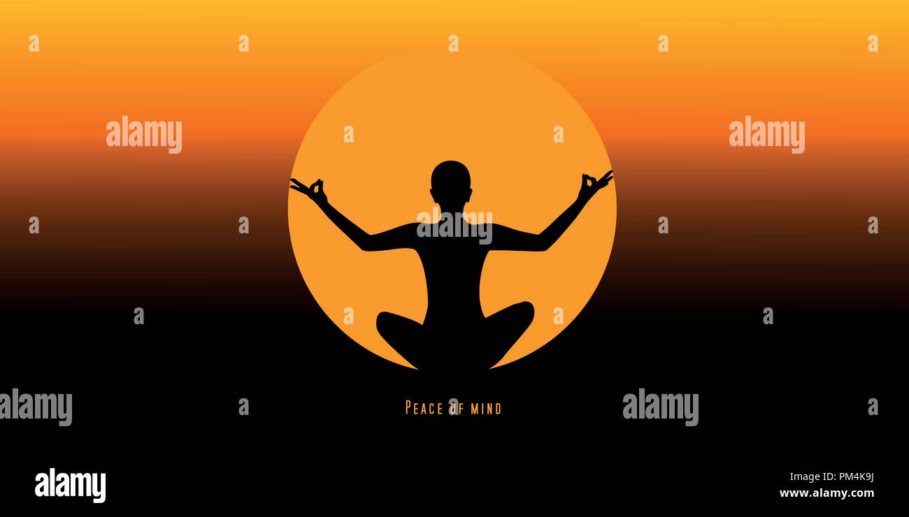 Junge Person in Yoga Meditation sitzen Lotus position Silhouette bei Sonnenuntergang Vektor-illustration EPS 10. Stock Vektor