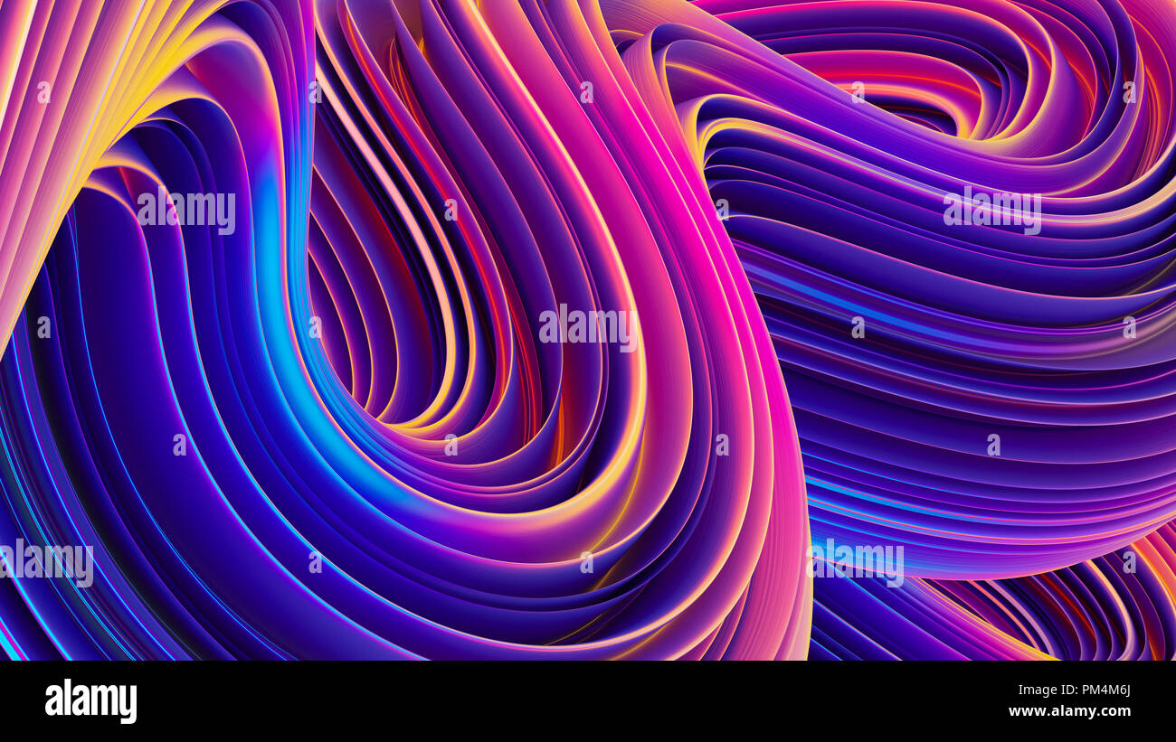 Abstrakte 3D-Flüssigkeit holographische Wellenlinien Hintergrund für trendigen Design. Stockfoto