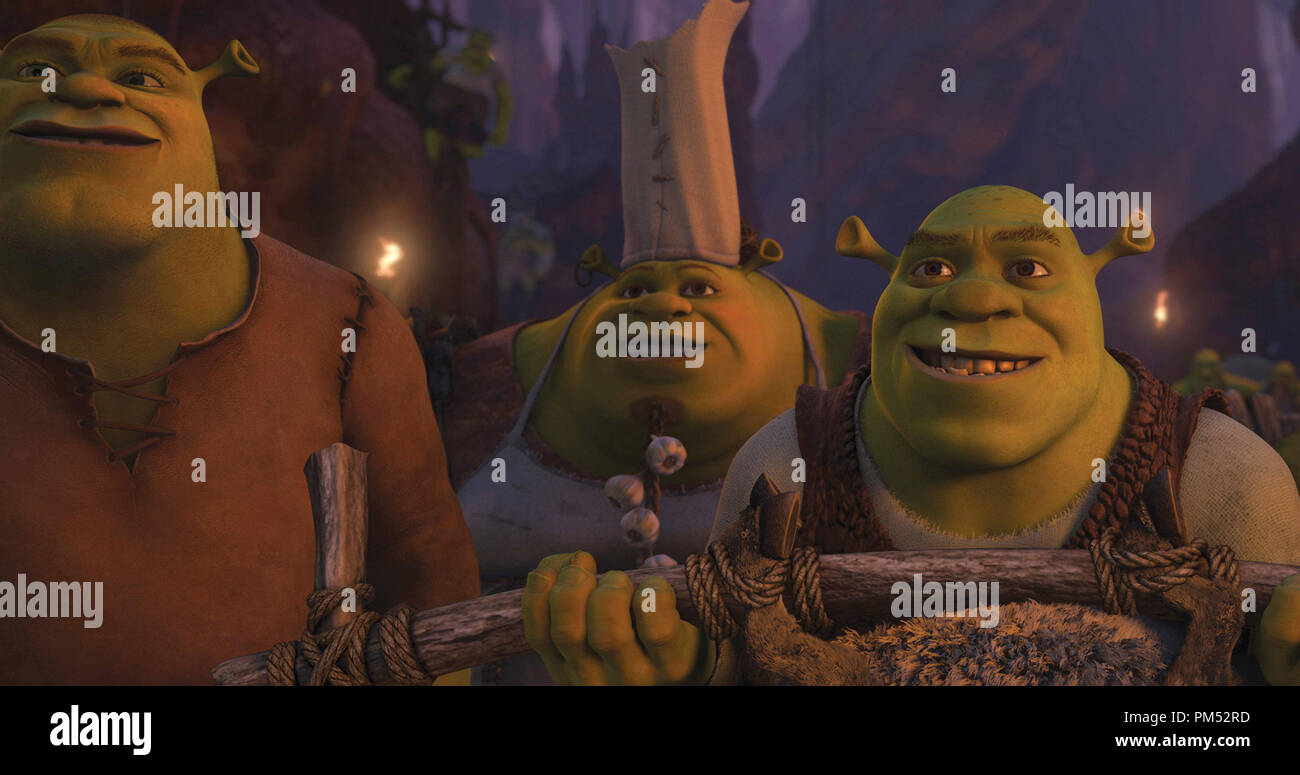 (Von links nach rechts) Brogan (JON HAMM), Cookie (Craig Robinson) und Shrek (MIKE MYERS) sind alle Teil des Ogre Widerstand in "Shrek Forever nach' © 2010 DreamWorks Animation LLC. Alle Rechte vorbehalten. Stockfoto