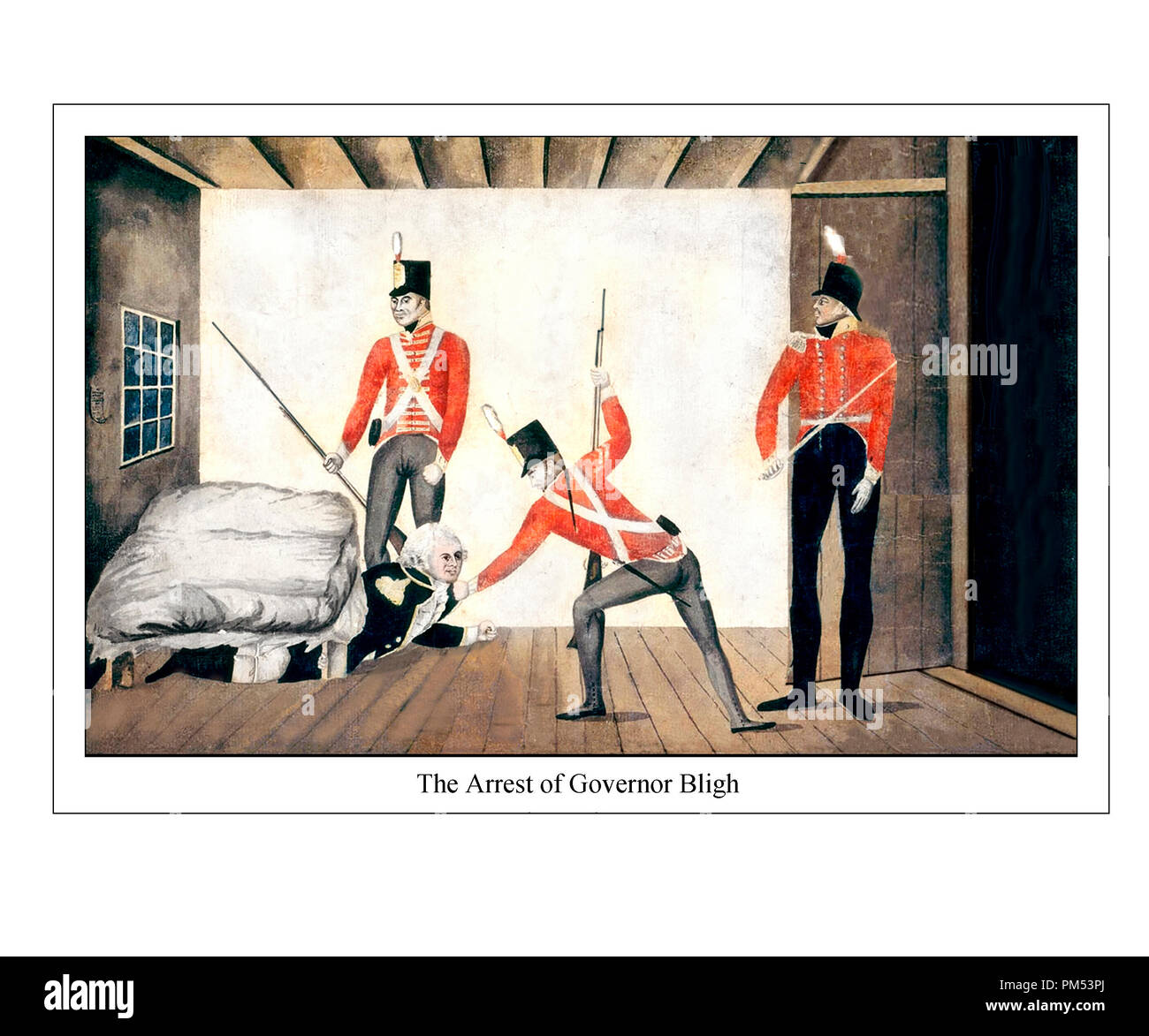 Die Verhaftung von Gouverneur Bligh 1808. Cartoon Ca. 1810. Reset, erfrischt und repariert Stockfoto