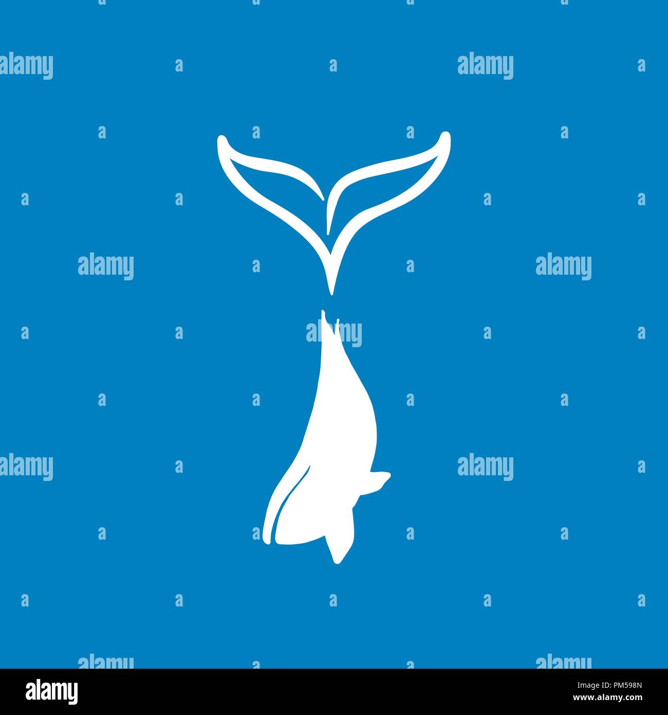 Vector Illustration der Blauwal Silhouette mit großen Schwanz Schriftzug. Wal-Logo Stock Vektor