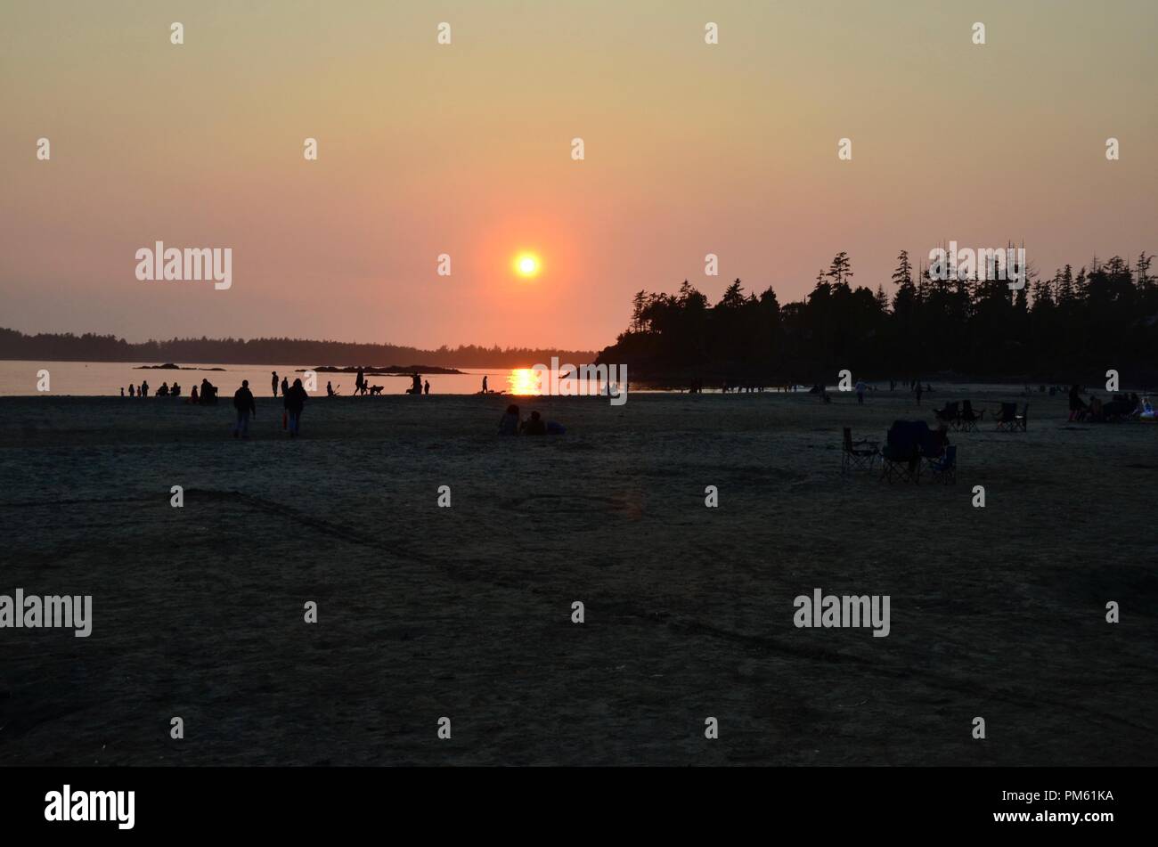 Sonnenuntergang Blick von Mackenzie Beach, Tofino, Vancouver Island, British Columbia, Kanada Stockfoto