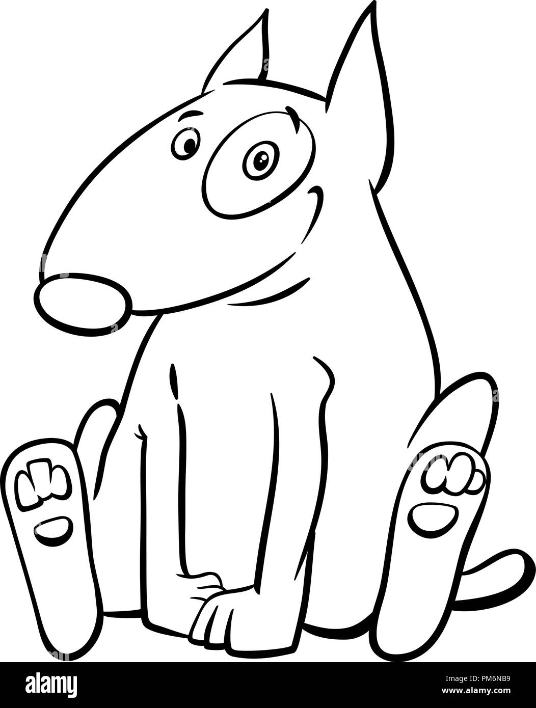 Schwarze und Weiße Cartoon Illustration von lustigen Bull Terrier Hund Tier Charakter Malbuch Stock Vektor