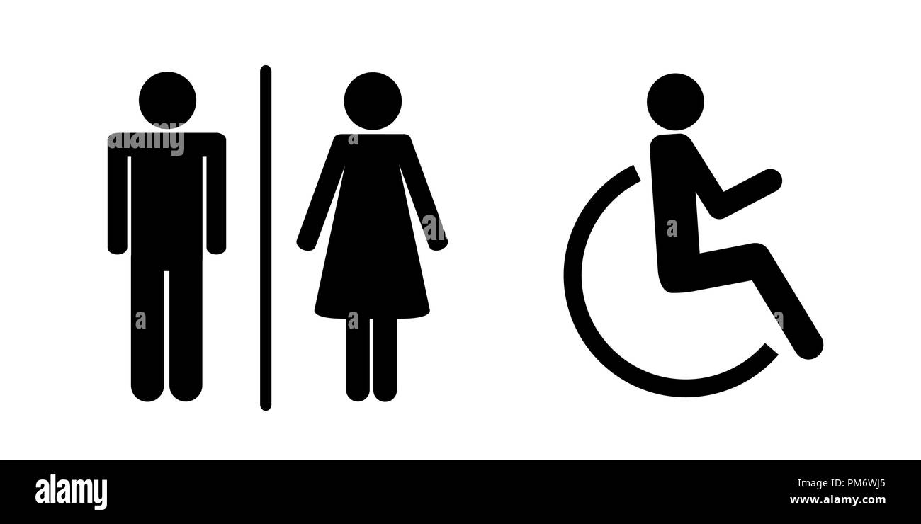 Satz von WC-Symbole isoliert auf einem weißen Hintergrund männlich weiblich und Behinderten wc Schild Piktogramm Vektor-illustration EPS 10. Stock Vektor
