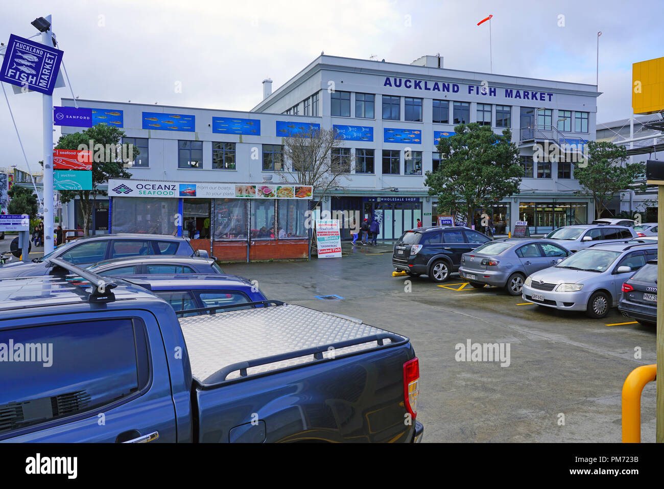 Blick auf die Auckland Fischmarkt in der Waterfront Wynyard Viertel in Auckland, Neuseeland Stockfoto