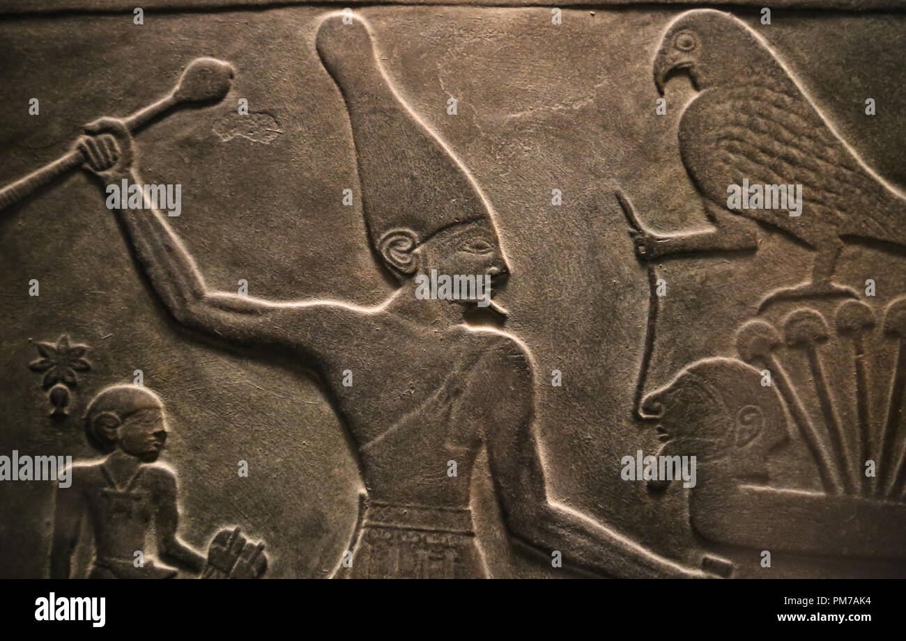 Das alte Ägypten. Narmer Palette (recto). Siltstone. 3200 BC. 1. Dynastie. Frühdynastischen Zeit. Replik. Ägyptisches Museum. Kairo. Stockfoto