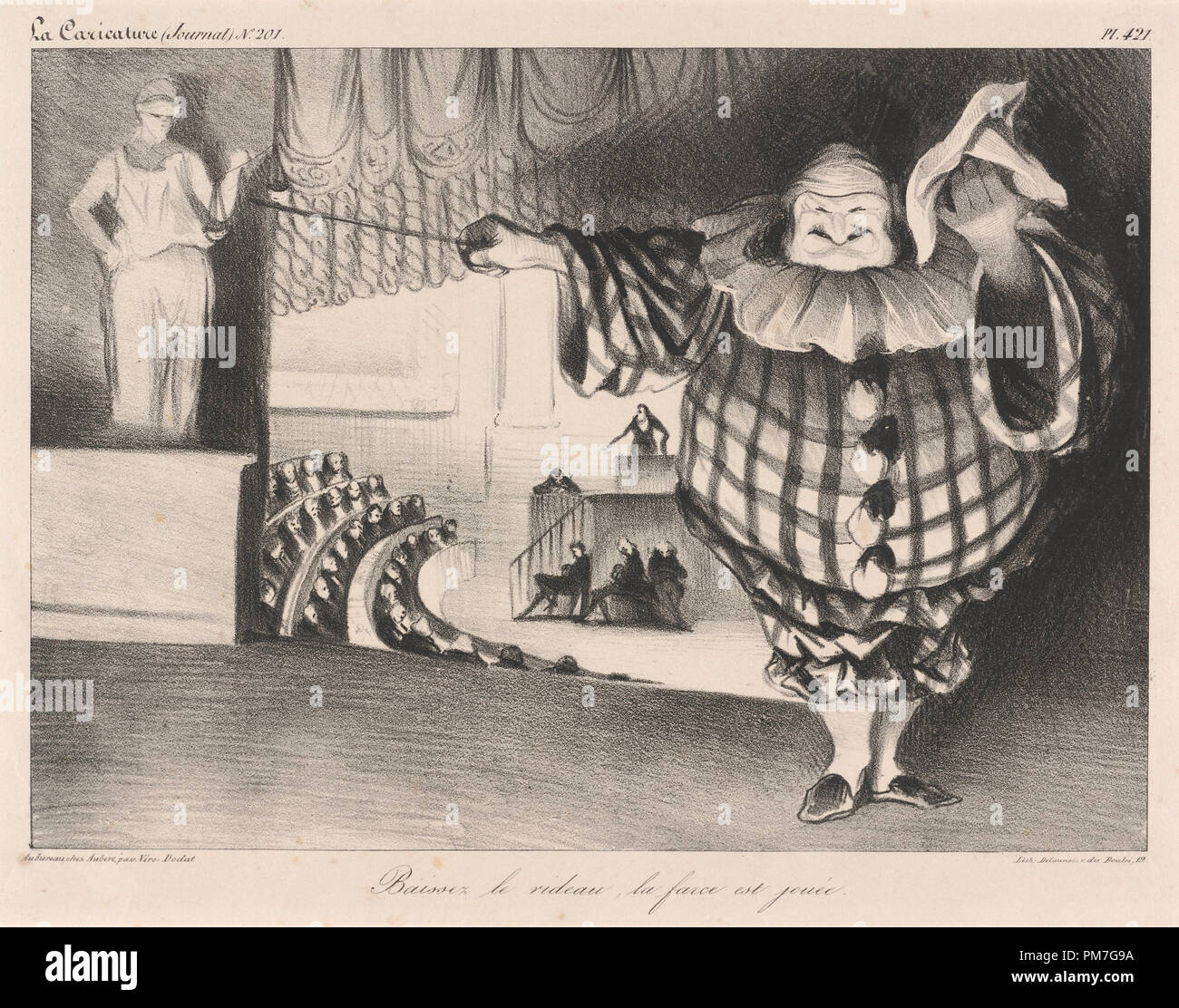 Baissez le Rideau, la Farce est jouée. Stand: 1834. Abmessungen: Bild: 19,9 x 27,7 cm (7 13/16 x 10 7/8 in.) Blatt: 27,5 x 36,1 cm (10 13/16 x 14 3/16 in.). Medium: Lithographie. Museum: Nationalgalerie, Washington DC. Thema: Honoré Daumier. Stockfoto
