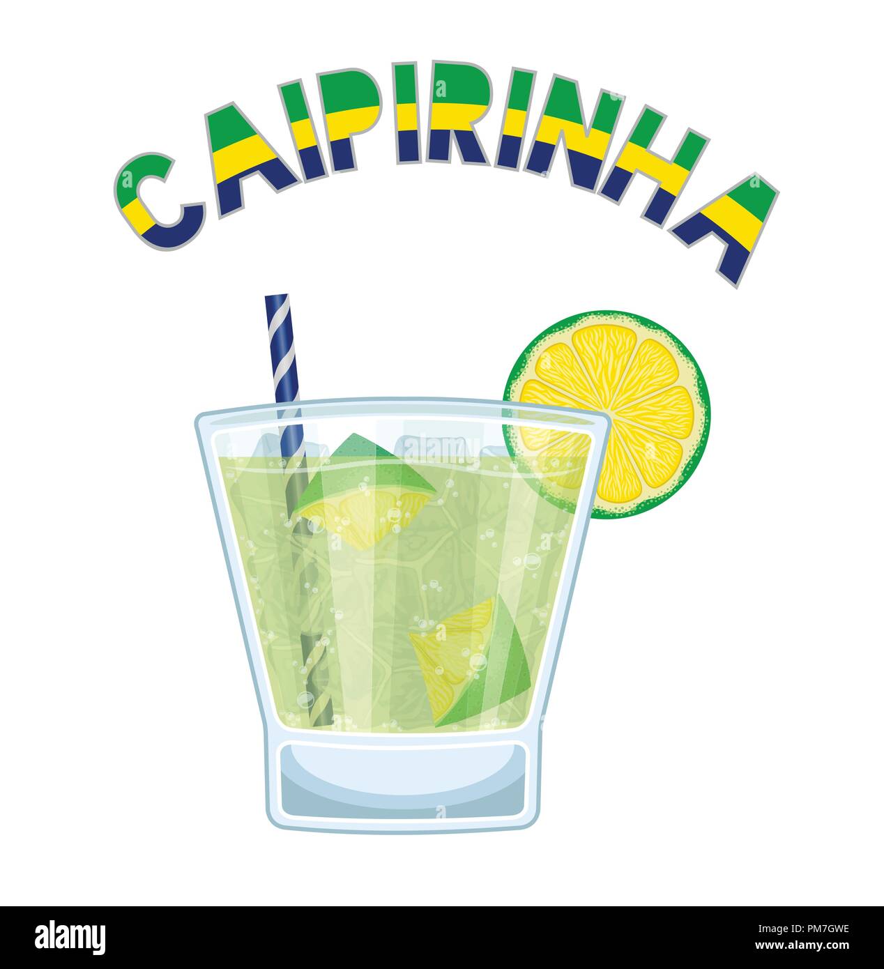 Brasilien Cocktail Caipirinha. Alle Objekte sind in verschiedenen Schichten und der Text -Typen benötigen keine Schriftart. Stock Vektor