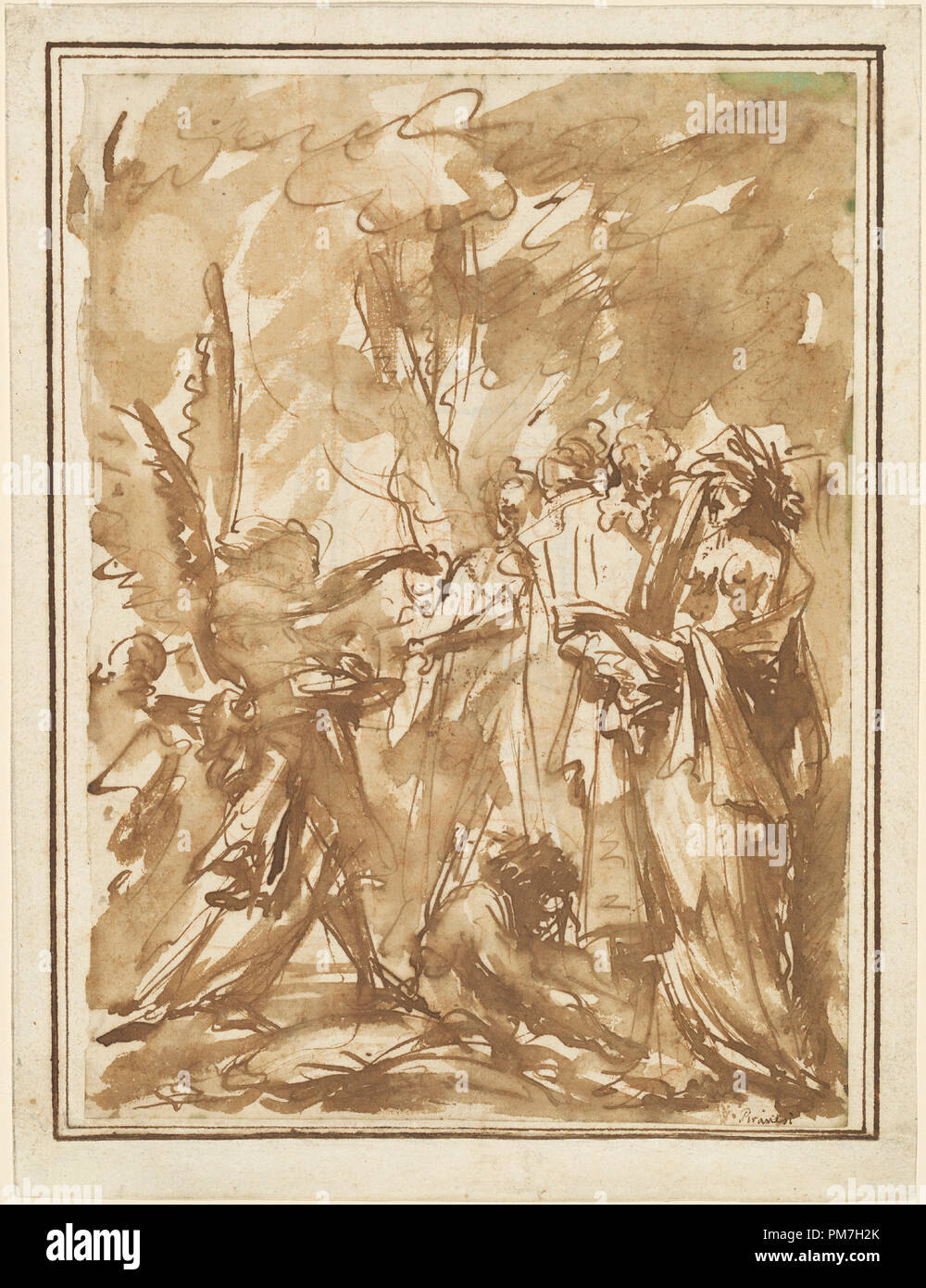 Scherzo mit antiken Figuren. Stand: 1744/1745. Maße: Blatt: 25,8 x 19,3 cm (10 1/4 x 7 5/8 in.). Medium: Stift und Tinte braun mit braun waschen über Rote Kreide auf Bütten auf die Überreste des Künstlers original Berg eingefügt. Museum: Nationalgalerie, Washington DC. Autor: Giovanni Battista Piranesi. Stockfoto