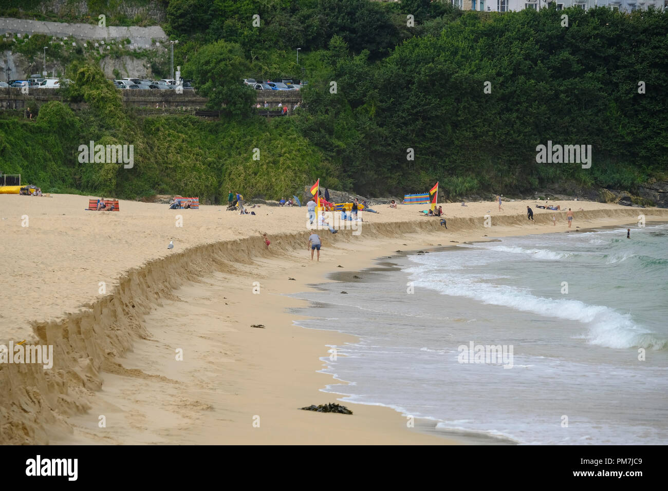 Eine Kante des Sandes auf Porthminster Beach, St Ives durch die Gezeiten verursacht Stockfoto