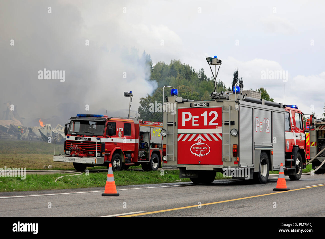 Salo, Finnland. September 14, 2018. Feuer zerstört Produktion und Büros der Finnische Kerze Hersteller Kynttila-Tuote Oy. Credit: Taina Sohlman Stockfoto