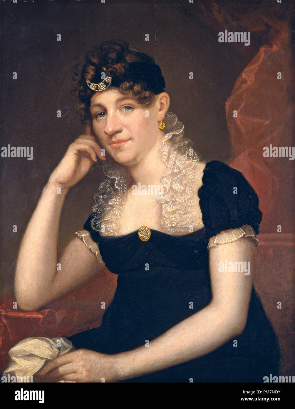 Maria Gansevoort Melvill (Mrs. Allan Melvill). Vom: C. 1815. Maße: gesamt: 76,2 x 59,7 cm (30 x 23 1/2 in.) gerahmt: 97,8 x 82,6 x 8,3 cm (38 1/2 x 32 1/2 x 3 1/4 in.). Medium: Öl auf Holz. Museum: Nationalgalerie, Washington DC. Autor: Esra Ames. Stockfoto