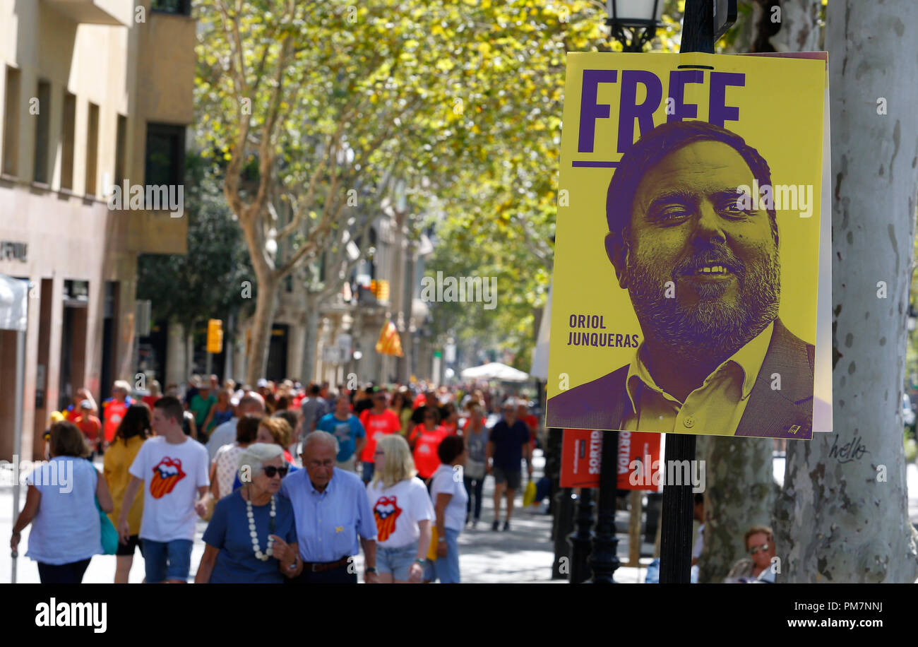 Bürger aus ganz Katalonien in Barcelona ihre Iada, eine jährliche katalanischen Nationalismus Feier Tag feiern. Stockfoto
