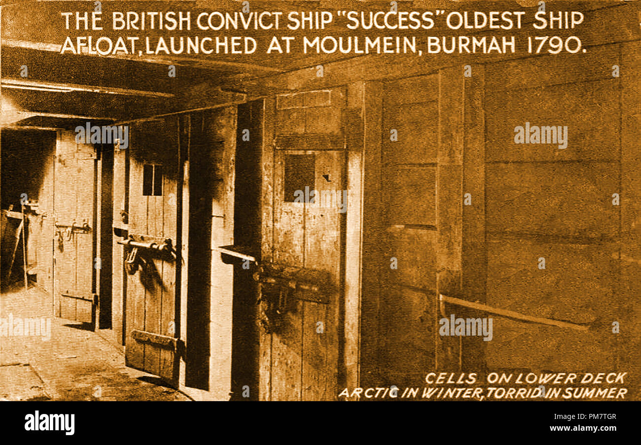 Unter Deck, das die Zellen in der überführen Gefängnis Schiff Erfolg (falsch berechnet als die älteste Verkehrsmittel Schiff, wenn als Museumsschiff (ehemalige Bush ranger Harry Befugnisse der Führer des Schiffes wurde) verwendet. Stockfoto
