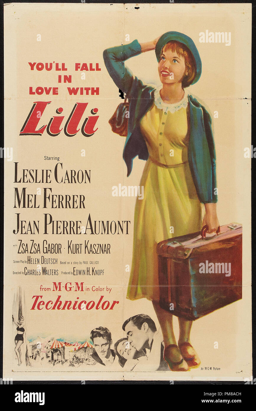 Studio Werbung: "Lili", 1953 Metro-Goldwyn-Mayer Poster Leslie Caron, Mel Ferrer, Jean-Pierre Aumont, Zsa Zsa Gabor, Kurt Kasznar Datei Referenz # 31780 667 Stockfoto
