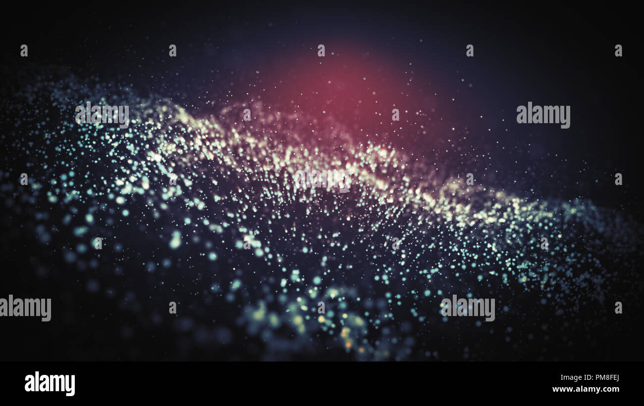 Abstrakte Partikelfilter Blue Wave Hintergrund. 3D-wellige Wirkung flow, glühende Funken Stockfoto