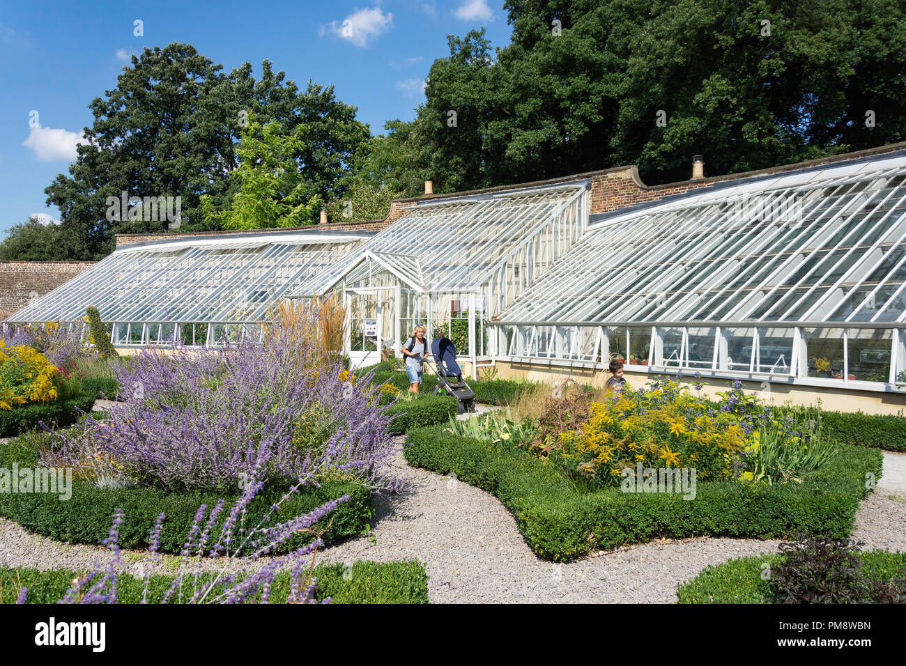 Der ummauerte Garten und Gewächshaus bei Fulham Palace, Fulham, Londoner Stadtteil Hammersmith und Fulham, Greater London, England, Vereinigtes Königreich Stockfoto