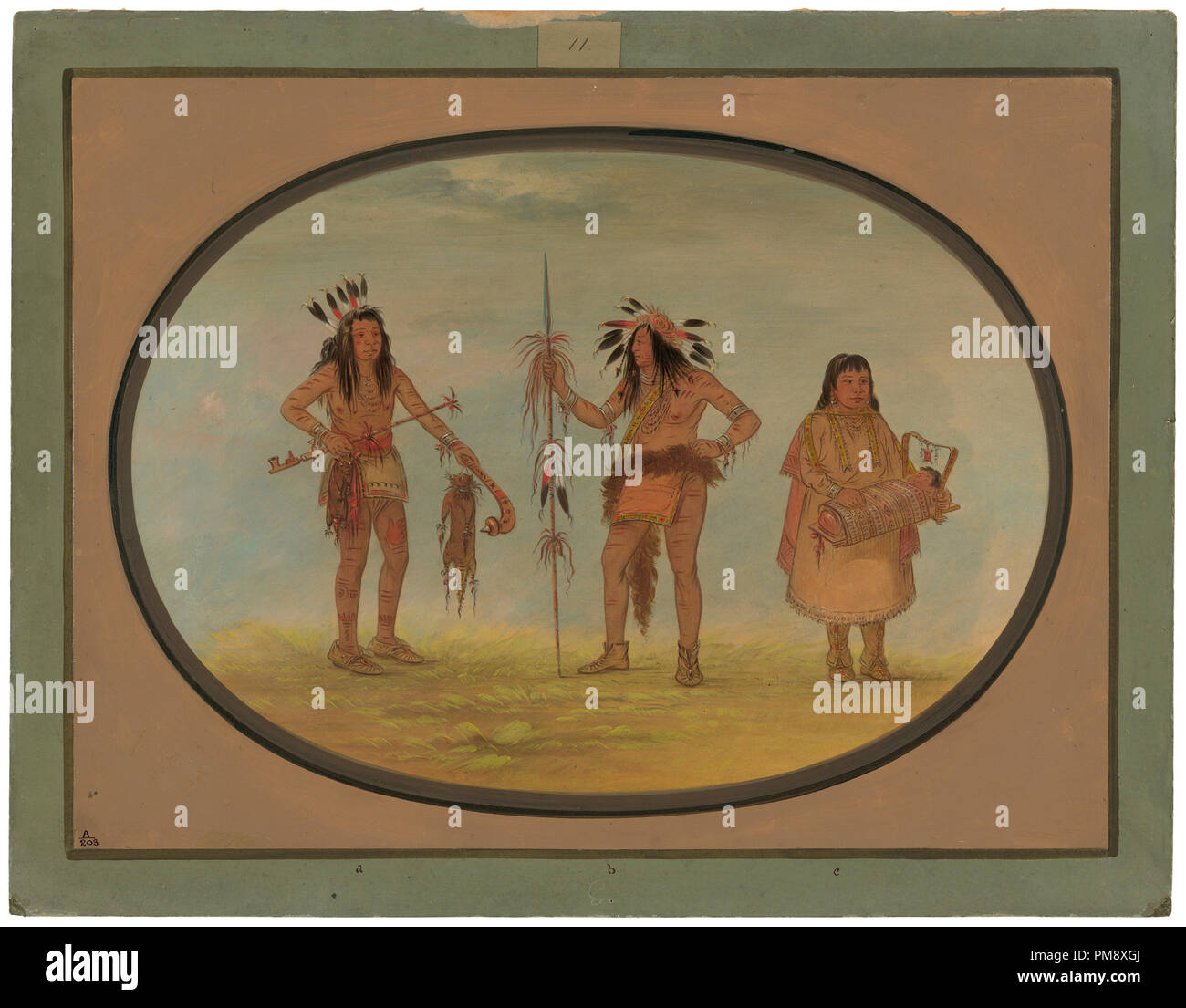 Zwei Ojibbeway Krieger und eine Frau. Stand: 1861/1869. Maße: gesamt: 46,8 x 62,8 cm (18 5/6 x 24 3/4 in.). Medium: Öl auf Karte auf Karton montiert. Museum: Nationalgalerie, Washington DC. Autor: George Catlin. Stockfoto