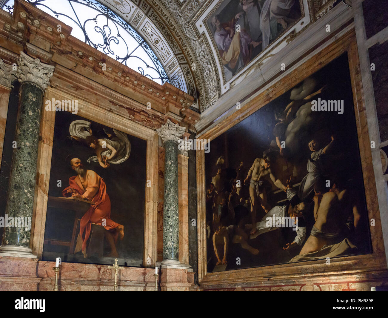 Die Inspiration und das Martyrium des Heiligen Matthäus von Caravaggio, Chiesa di San Luigi dei Francesi, Rom, Italien Stockfoto