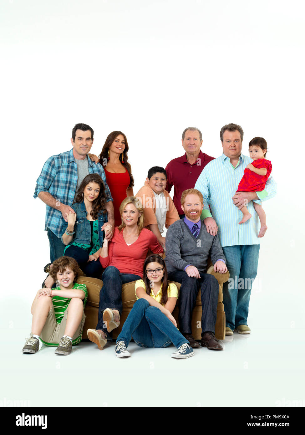 Moderne Familie - ABC's 'Modern' stars Eric Stonestreet wie Cameron, Jesse Tyler Ferguson als Mitchell, Sof? Ein Vergara da Gloria, Nolan Gould als Luke, Ty Burrell als Phil, Ariel Winter als Alex, Ed O'Neill als Jay, Julie Bowen als Claire, Rico Rodriguez als Manny und Sarah Hyland als Haley. Stockfoto