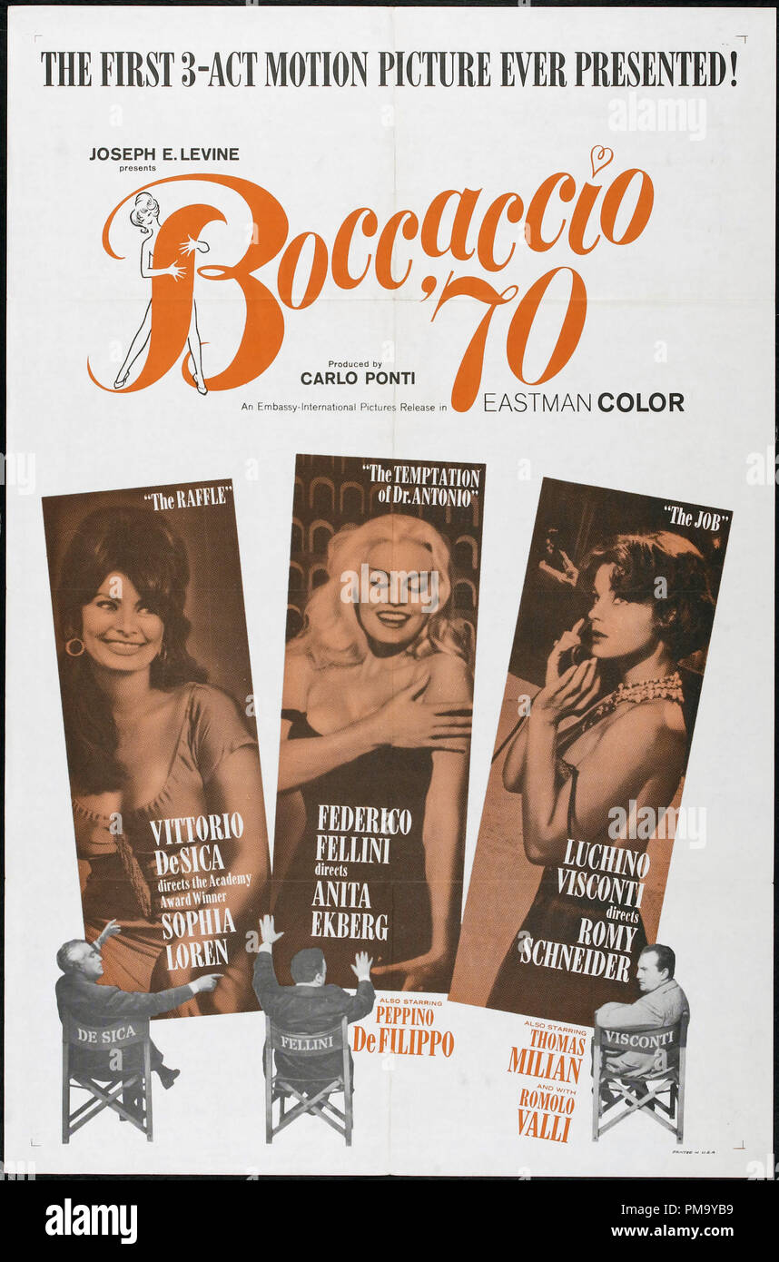 Studio Werbung noch: 'Boccaccio 70' Poster Sophia Loren, Anita Ekberg, Romy Schneider 1962 Datei Referenz # 31780 029 Stockfoto