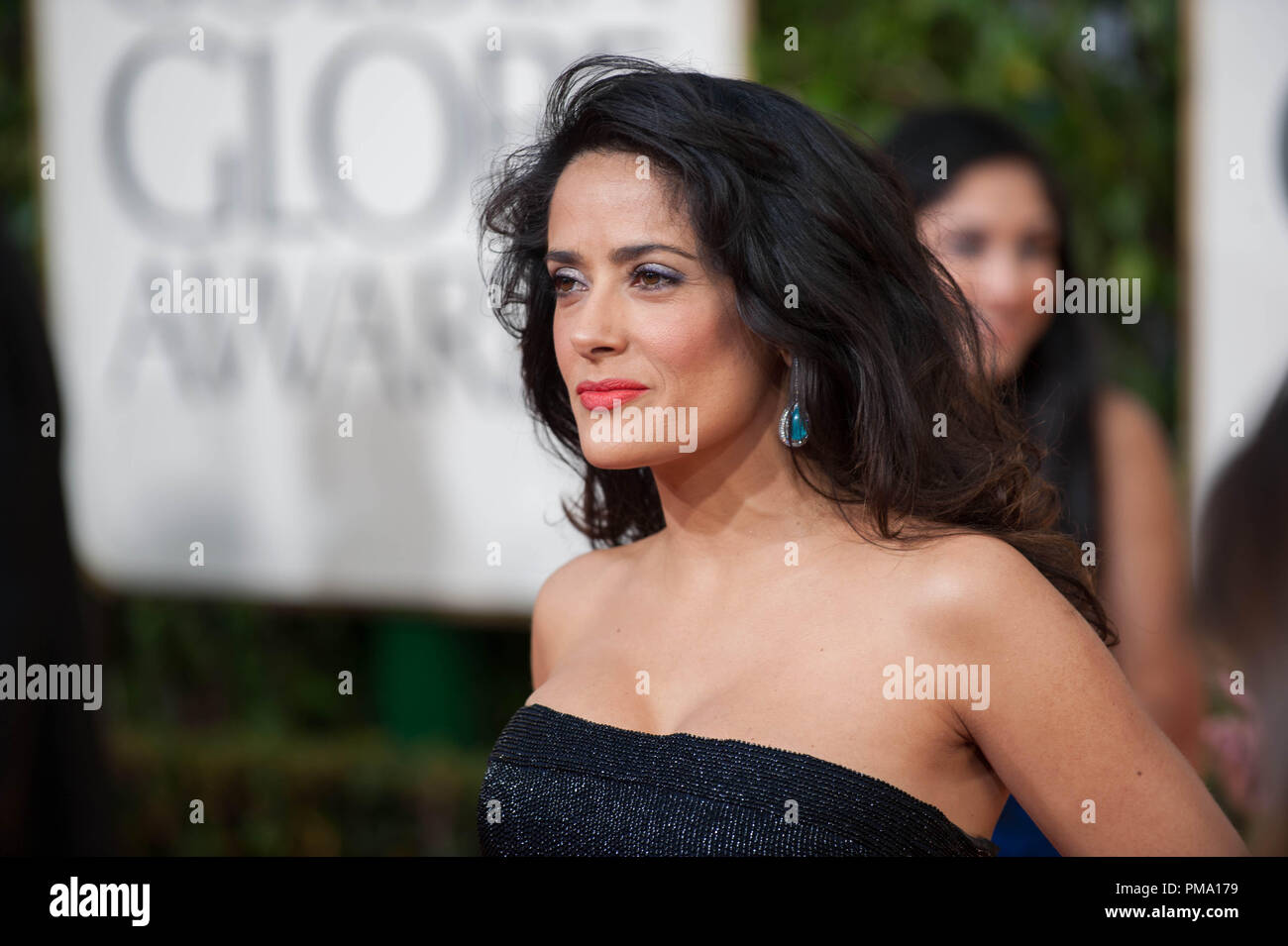 Die Schauspielerin Selma Hayek besucht die 70. jährliche Golden Globe Awards im Beverly Hilton in Beverly Hills, CA am Sonntag, den 13. Januar 2013. Stockfoto