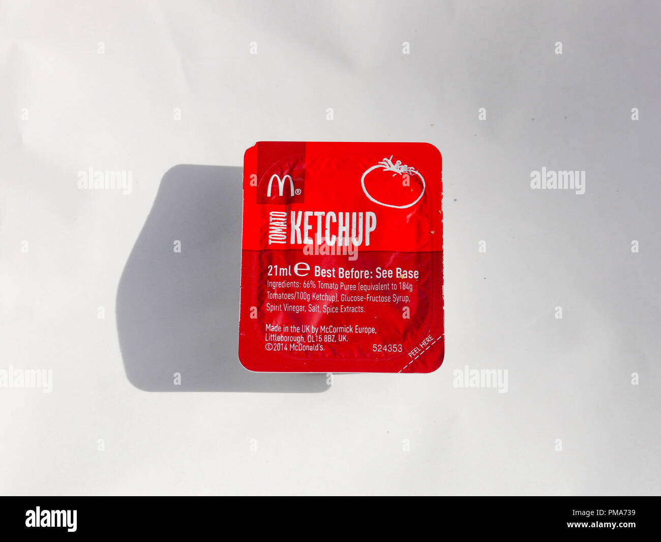 Ein McDonalds Ketchup dip Packet Stockfoto