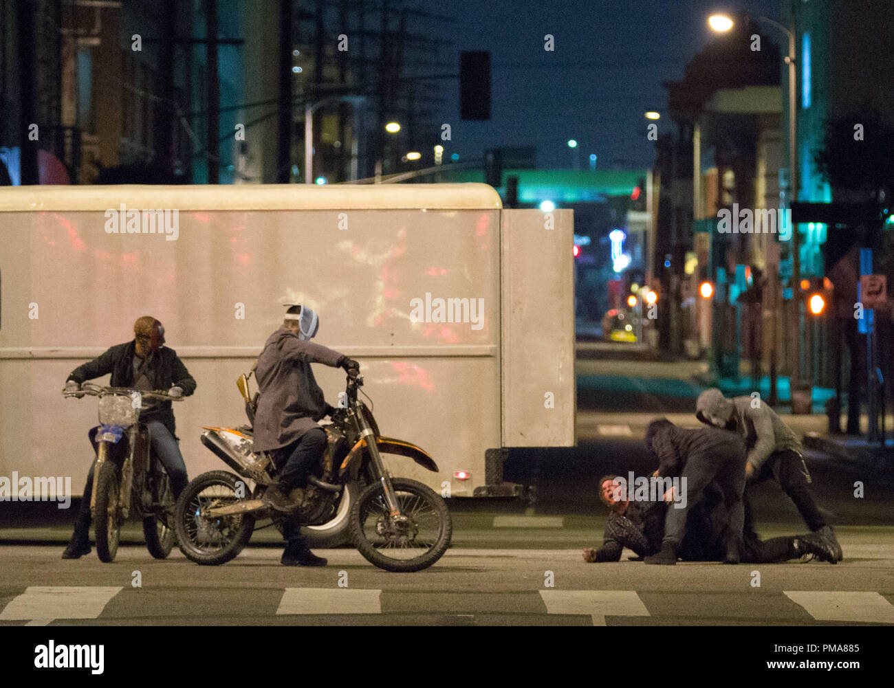 Brutale Schläger feiern ihr Recht auf Löschen in der "Purge: Anarchie" Stockfoto