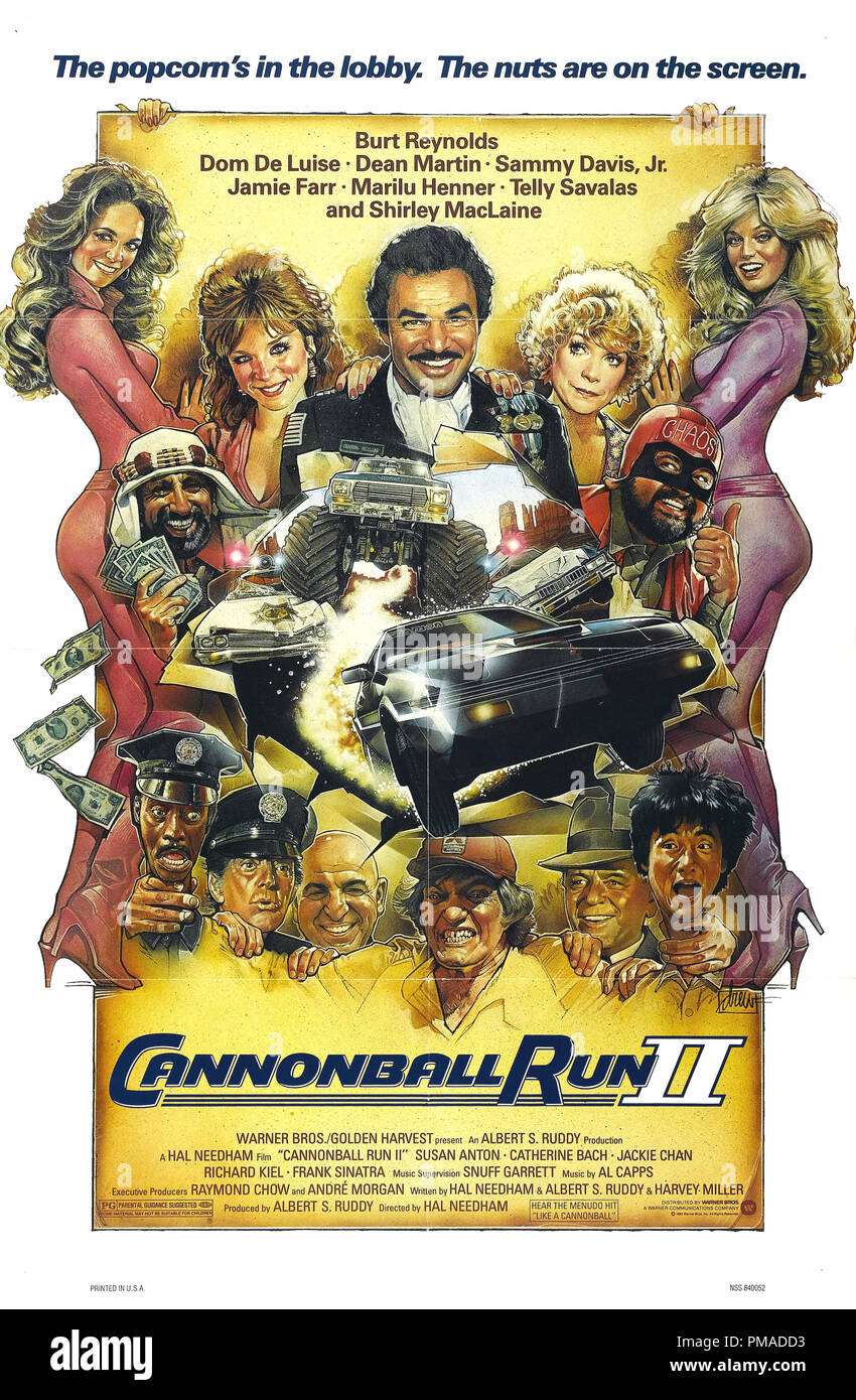 "Cannonball Run II"-US-Poster 1984 Warner Bros. Burt Reynolds, Dom DeLuise, Dean Martin, Sammy Davis Jr., Jamie Farr, Marilu Henner, Telly Savalas, Shirley MacLaine, Susan Anton, Catherine Bach Datei Referenz # 32509 080 THA Stockfoto
