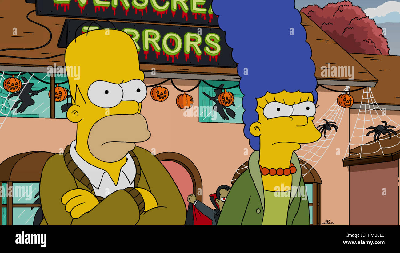 Die Simpsons: Homer ist gezwungen, seinen Everscream Schrecken Dekorationen nach unten zu nehmen, nachdem Lisa wird in der Krustyland Halloween Horror Night in der neuen "Halloween Horror' Episode der Simpsons lüften auf FUCHS erschrocken. © 2015 TCFFC ALLE RECHTE VORBEHALTEN. Stockfoto