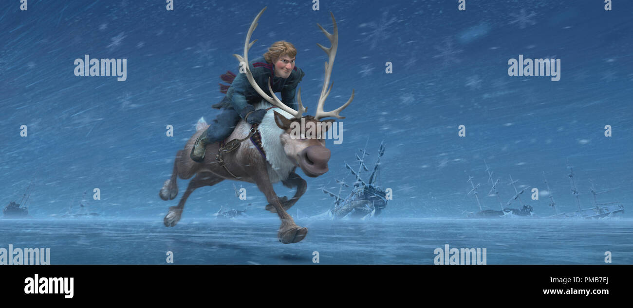 Der Begriff "gefroren" (von oben nach unten) KRISTOFF und Sven © 2013 Disney. Alle Rechte vorbehalten. Stockfoto