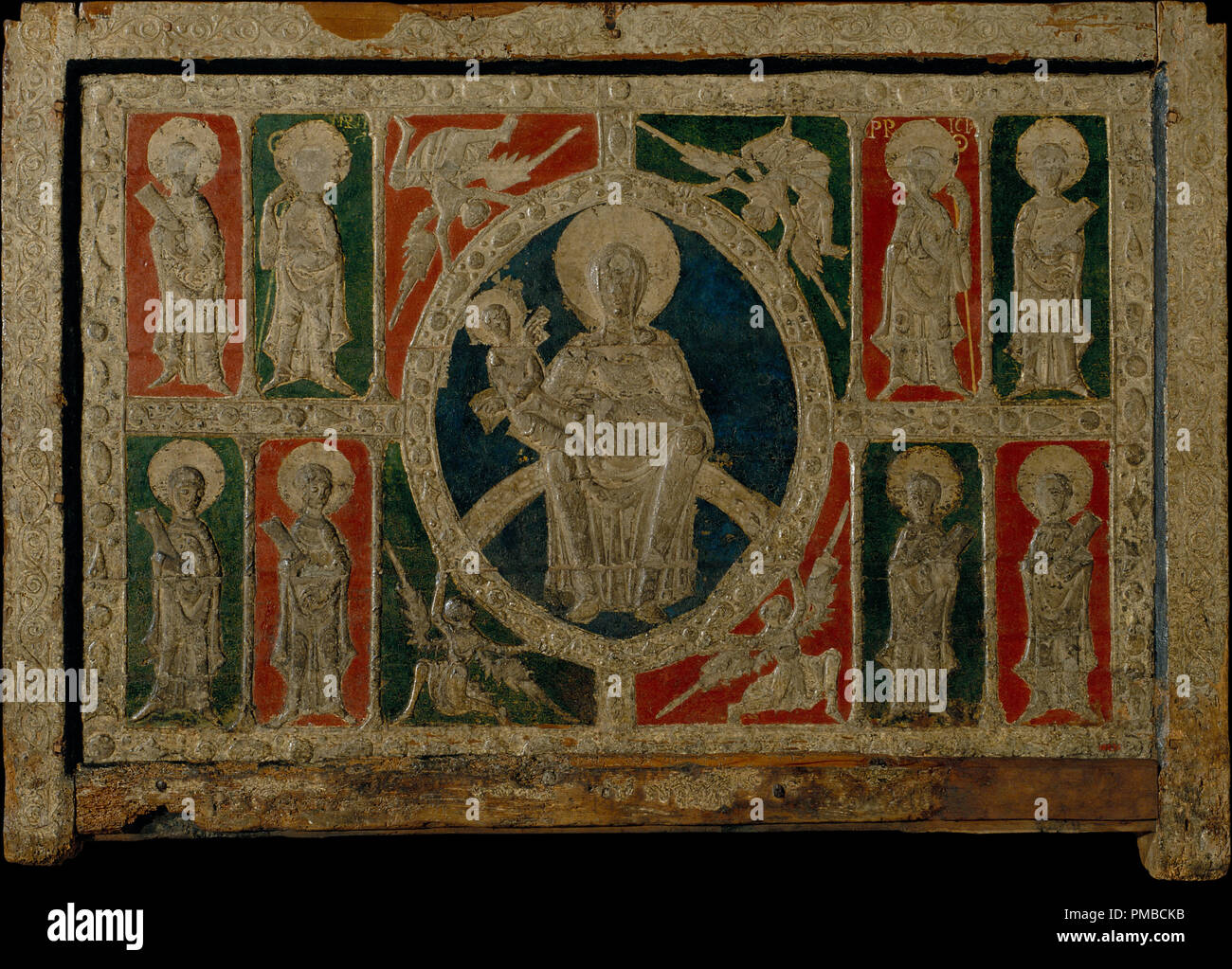 Altar frontal von Alós d'Isil. Datum/Zeitraum: Im ersten Quartal des 13. Jahrhunderts. Malerei. Tempera, Stuck Reliefs und Reste von lackierte Metallplatte auf Tuch-Holz. Höhe: 985 mm (38.77 in); Breite: 1.480 mm (58.26 in). Autor: Unbekannt. Stockfoto