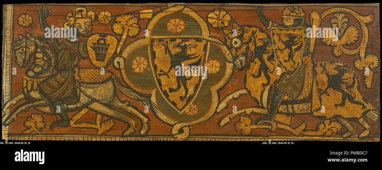 Decke Panel mit einem Kampf zwischen einem christlichen Ritter und ein Muslim. Datum/Zeit: Ca. 1300. Malerei. Tempera auf Holz. Höhe: 242 mm (9,52 in); Breite: 663 mm (26.10 in). Autor: Unbekannt. Anonym. Stockfoto