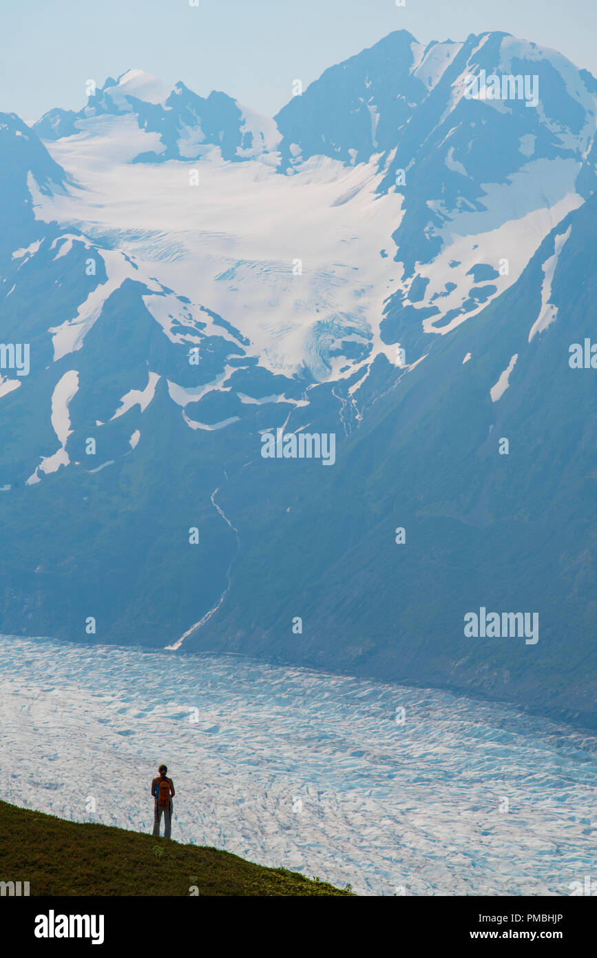 Rucksacktour auf den Spencer Gletscher Sitzbank, Chugach National Forest, Alaska. Stockfoto