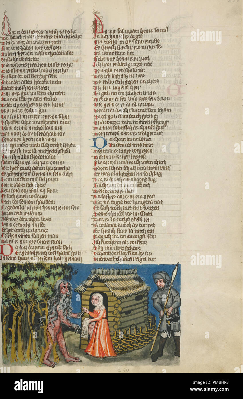 Nebukadnezar gegeben ist Gastfreundschaft von einer Familie von Charcoal-Burners. Datum/Zeit: Ca. 1400 - 1410 zusätzlich in 1487. Folio. Tempera Farben, gold, silber Lack, und Tusche auf Pergament. Höhe: 335 mm (13.18 in); Breite: 235 mm (9,25 in). Autor: Unbekannt. Stockfoto
