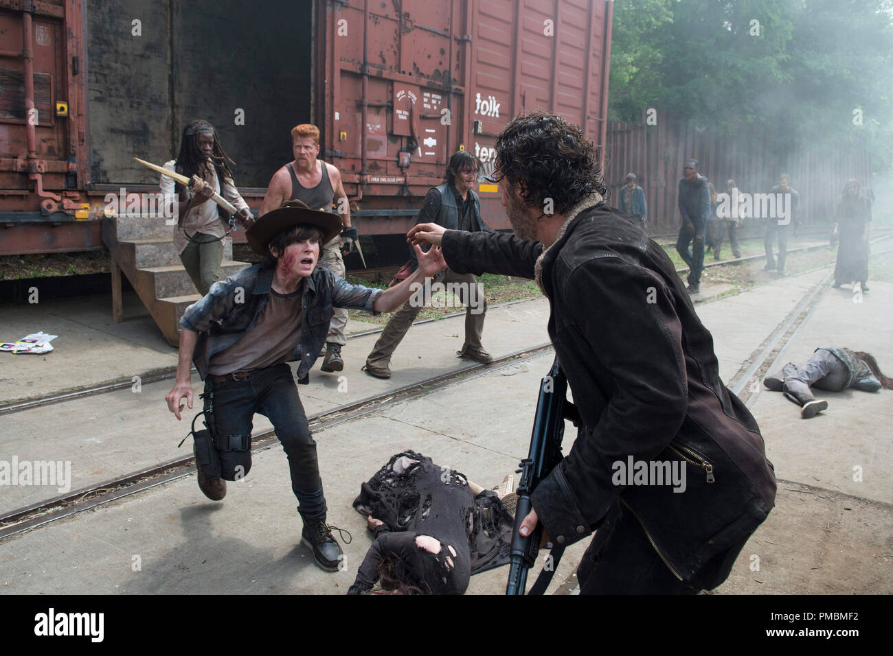 Danai Gurira, Michael Cudlitz, Norman Reedus, Carl Grimes, Andrew Lincoln, "The Walking Dead", Saison 5 Stockfoto