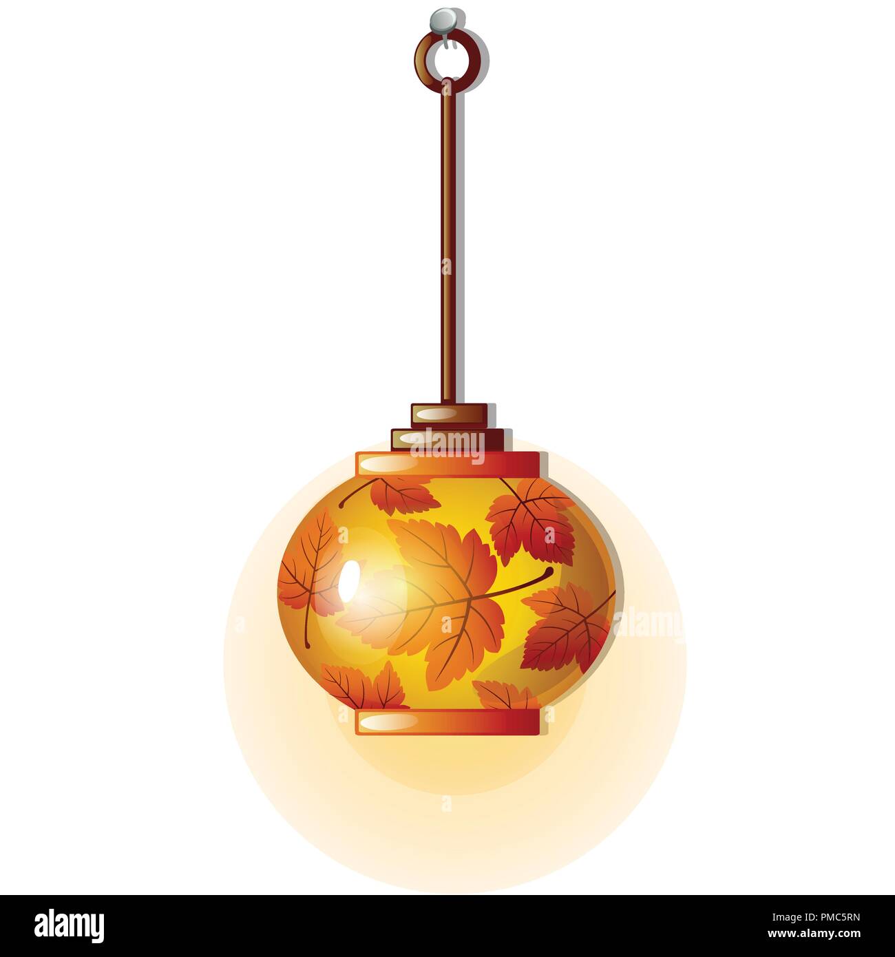 Elektrische Lampe mit Glas Lampenschirm mit Ornament in Form der Blätter im Herbst. Element der Küche Innenausbau auf Thema Der goldene Herbst- und Erntedankfest auf weißem Hintergrund. Vektor. Stock Vektor