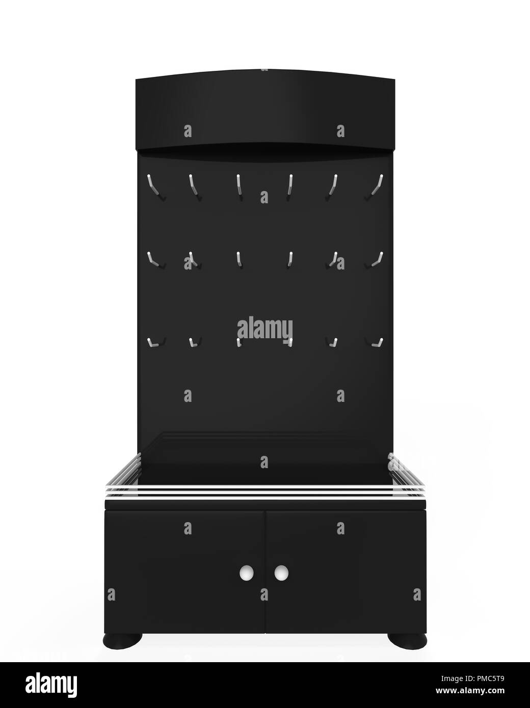 Telefon Zubehör Ständer, retail Display stand mit Haken für Produkt-, Anzeige steht auf weißem Hintergrund. 3D-Darstellung Stockfoto